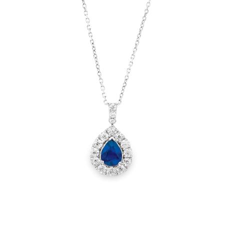 Lot image - Sapphire and Diamond Pendant with Chain