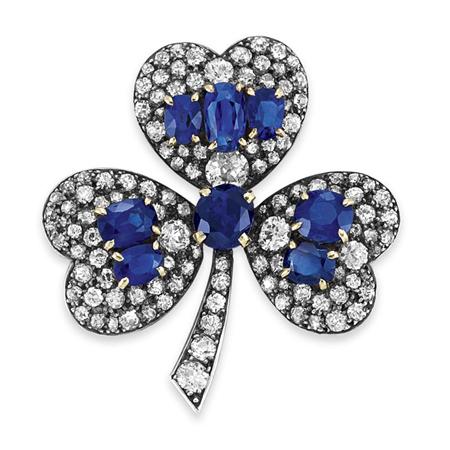 Lot image - Antique Sapphire and Diamond Clover Brooch
