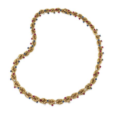 Lot image - Gold, Sapphire, Ruby and Diamond Necklace