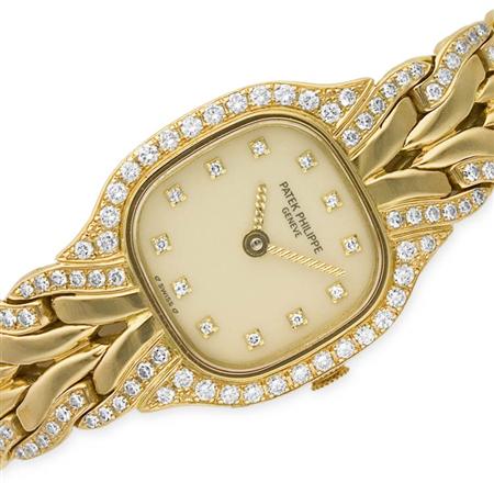 Lot image - Gold and Diamond Wristwatch, Patek Philippe