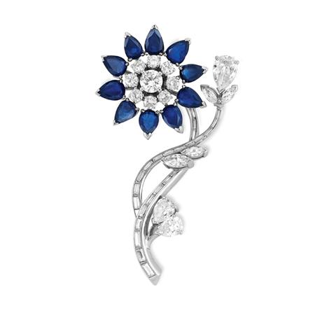 Lot image - Diamond and Sapphire Flower Brooch