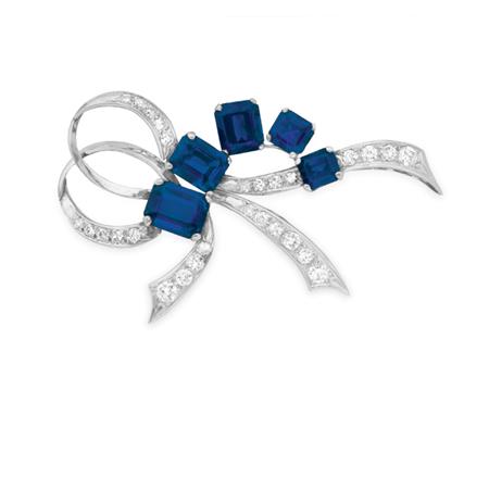 Lot image - Sapphire and Diamond Bow Brooch