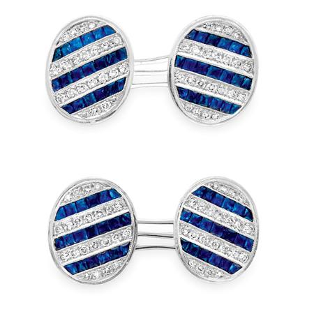 Lot image - Pair of Sapphire and Diamond Cufflinks