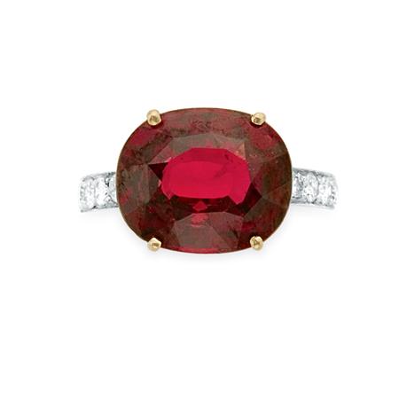 Lot image - Pyrope Garnet and Diamond Ring