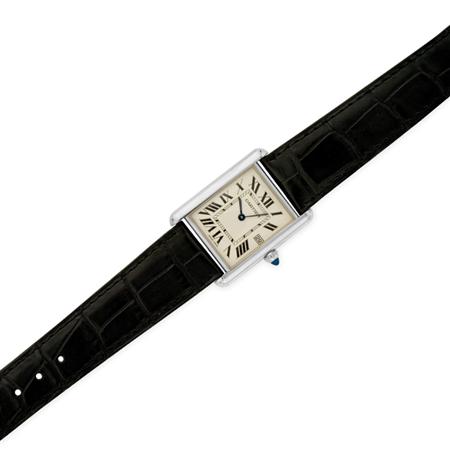 Lot image - Gentlemans White Gold Tank Wristwatch, Cartier