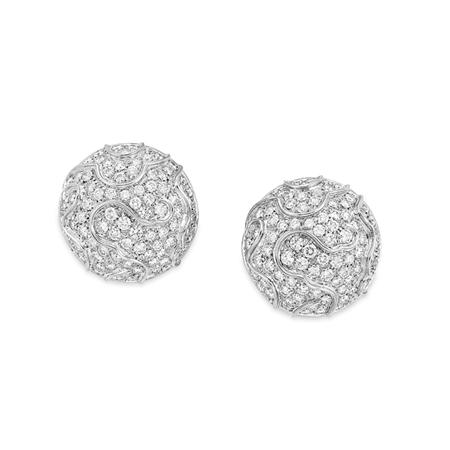 Lot image - Pair of White Gold and Diamond Bombe Earclips