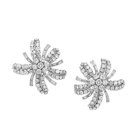 Lot image - Pair of Diamond Earclips