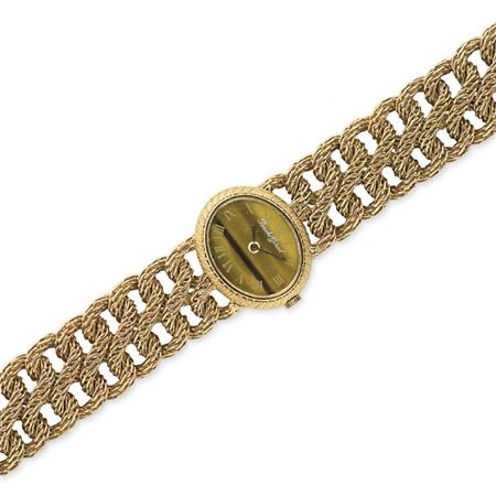 Lot image - Gold and Tigers-Eye Bracelet-Watch, Bueche Girod