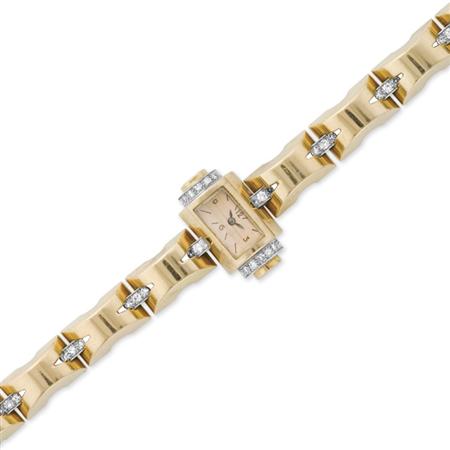Lot image - Gold, Platinum and Diamond Wristwatch