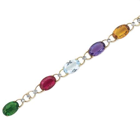 Lot image - Gold, Platinum, Colored Stone and Diamond Bracelet