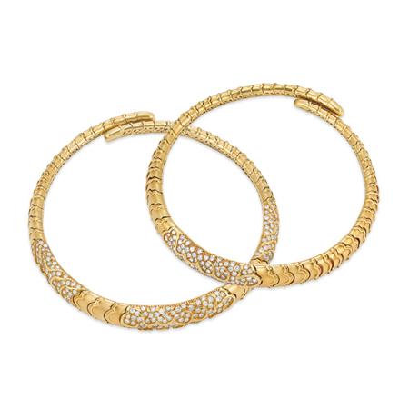 Lot image - Pair of Gold and Diamond Choker Necklaces