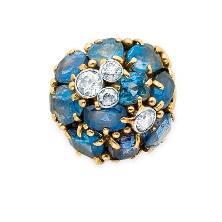 Lot image - Gold, Platinum, Sapphire and Diamond Cluster Ring
