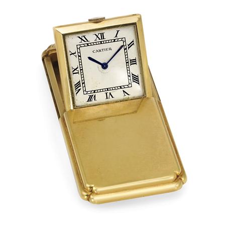 Lot image - Gold Travel Clock, Cartier