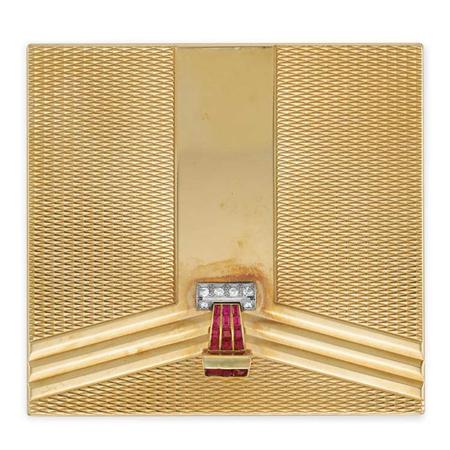Lot image - Gold, Ruby and Diamond Compact