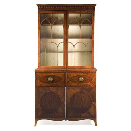 Lot image - George III Rosewood Banded Mahogany Bureau Bookcase