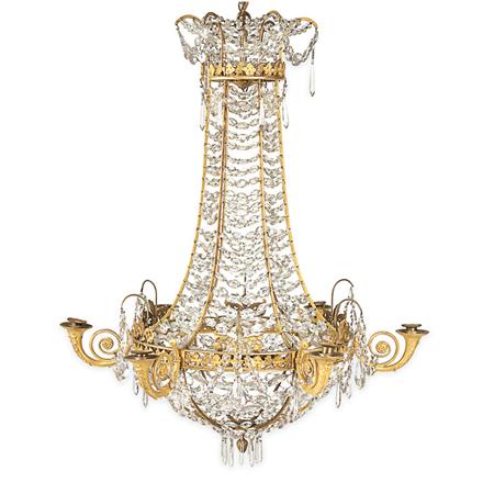 Lot image - Russian Neoclassical Gilt-Bronze and Cut Glass Six-Light Chandelier