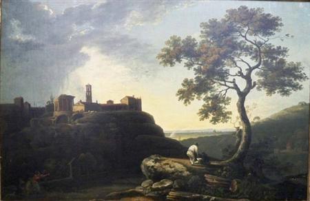 Lot image - Italian School 18th/19th Century Figures in a Landscape with a View of Tivoli