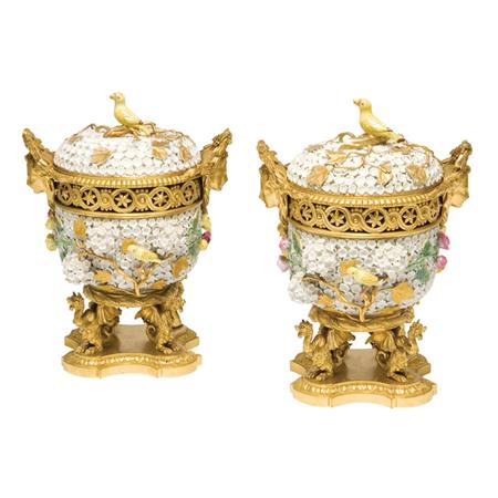 Lot image - Pair of Louis XVI Style Gilt-Bronze Mounted Porcelain Potpourris
