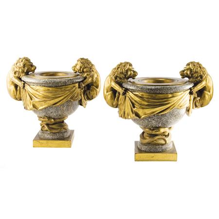 Lot image - Pair of Louis XVI Style Gilt-Bronze and Granite Urns