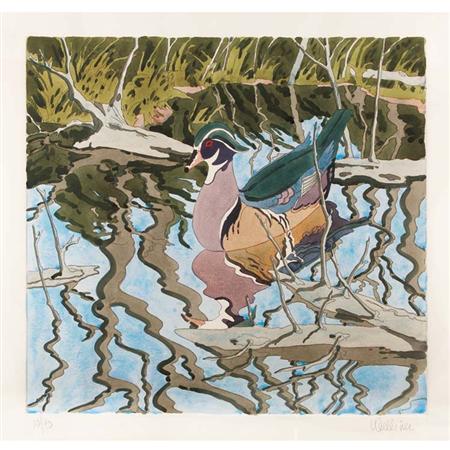 Lot image - Neil Welliver WOOD DUCK Hand-colored etching