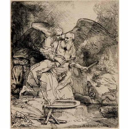 Lot image - Rembrandt van Rijn ABRAHAMS SACRIFICE Etching and drypoint