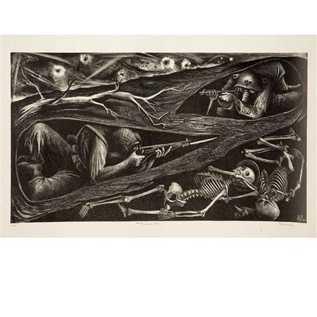 Lot image - Benton Murdoch Spruance SOUVENIR OF LIDICE; FATHERS AND SONS Two lithographs