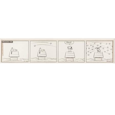 Lot image - SCHULZ, CHARLES  Original drawing for a Peanuts four-panel strip, December 29, 1961