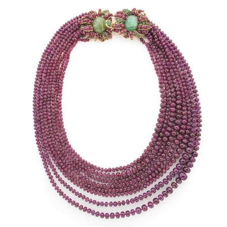 Lot image - Iradj Moini Eight Strand Necklace of Graduated Faceted Rubies
