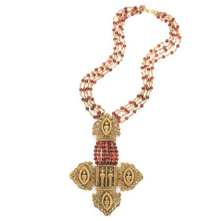 Lot image - Chanel Ruby Glass and Gold-Tone Metal Necklace