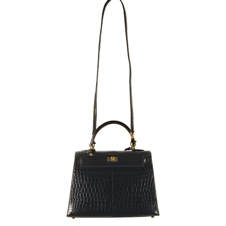 Lot image - Hermes Black Alligator 25 Kelly Bag