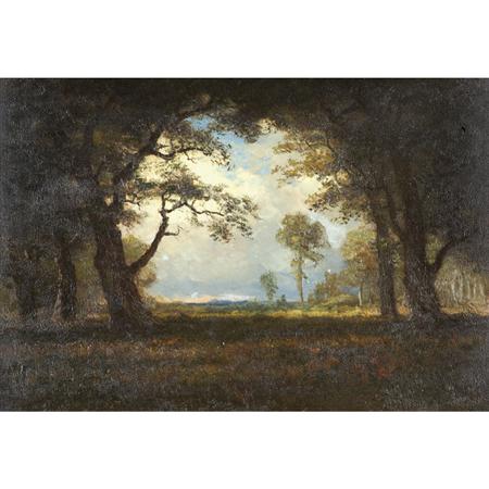 Lot image - Albert Bierstadt American, 1830-1902  Wooded Landscape with Clearing