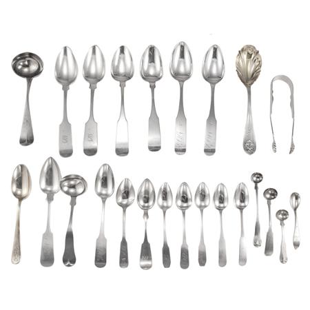 Lot image - Group of Coin Silver Flatware Articles