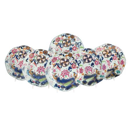 Lot image - Set of Six Chinese Export Tobacco Leaf Porcelain Plates