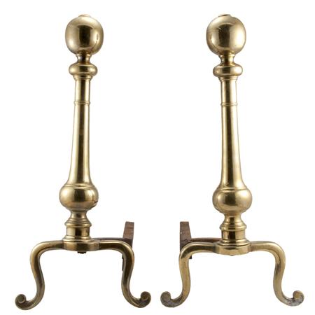 Lot image - Pair of Brass Ball Top Andirons