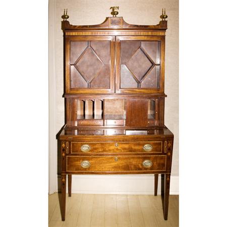 Lot image - Federal Style Inlaid Mahogany Tambour Secretary Bookcase