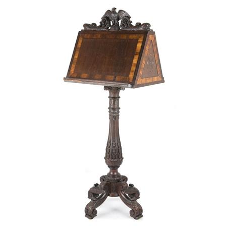 Lot image - Beaux Arts Style Carved and Inlaid Black Walnut and Mahogany Revolving Book Stand