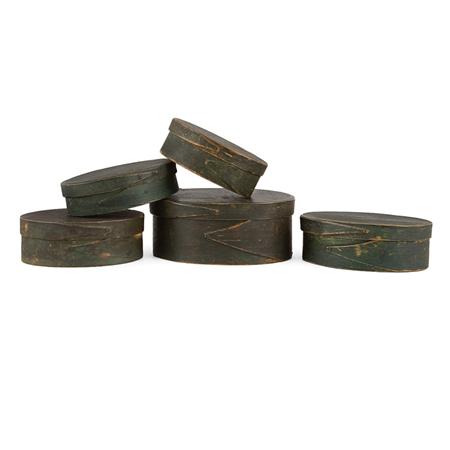 Lot image - Set of Five Shaker Style Painted Bentwood Boxes