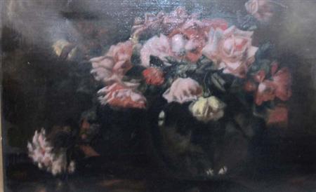 Lot image - American School 19th Century Roses in a Vase