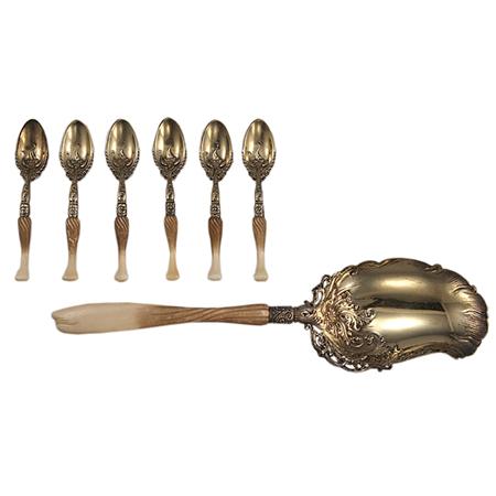 Lot image - Whiting Silver Gilt and Ivory Caviar Set