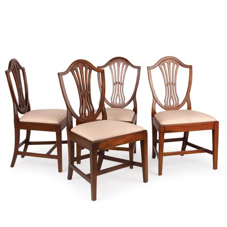 Lot image - Set of Four Federal Inlaid Mahogany Shield Back Side Chairs