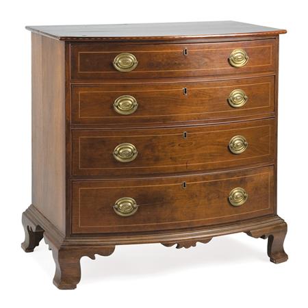 Lot image - Federal Style Inlaid Walnut Bow Front Chest of Drawers