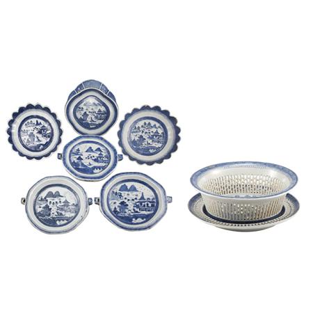 Lot image - Group of Canton Blue and White Porcelain Articles