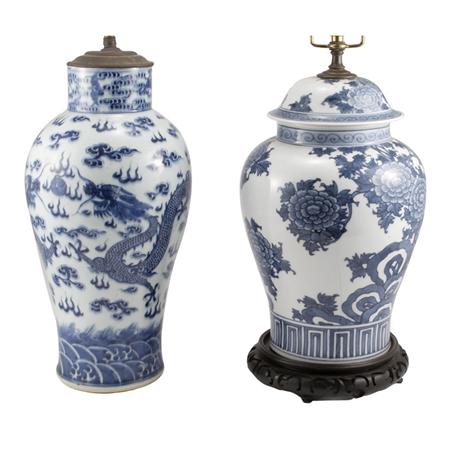 Lot image - Two Chinese Export Porcelain Blue and White Vases