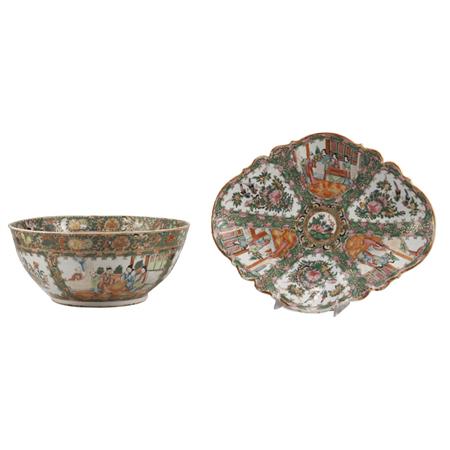 Lot image - Canton Rose Medallion Porcelain Punch Bowl; Together with a Canton Rose Medallion Porcelain Footed Dish