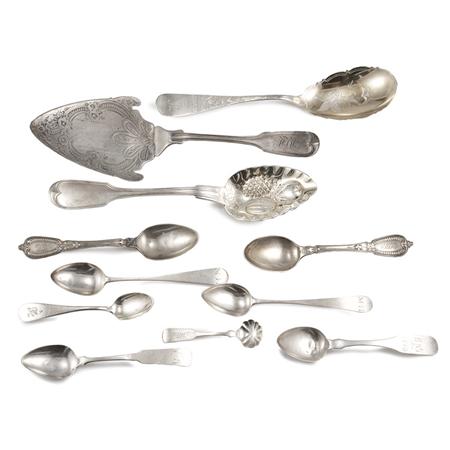 Lot image - Group of Coin and Other Silver Spoons and Serving Utensils