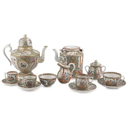 Lot image - Group of Canton Rose Medallion Porcelain Tea and Coffee Articles
