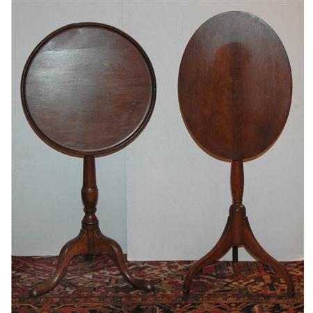 Lot image - Federal Cherry and Walnut Tilt-Top Tripod Table; Together with a Federal Mahogany Tilt-Top Tripod Table