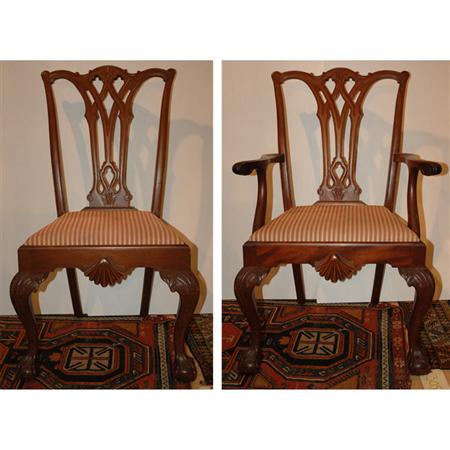 Lot image - Set of Eight Chippendale Style Mahogany Dining Chairs