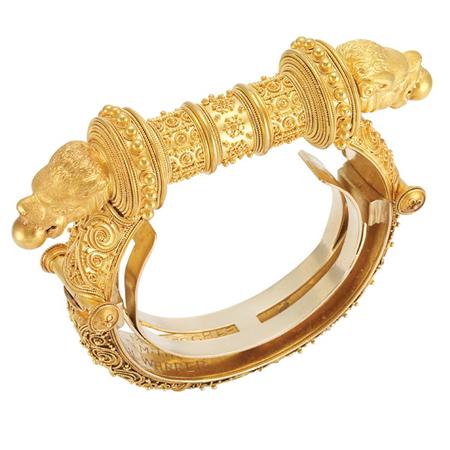 Lot image - Etruscan Revival Boars Head Bangle Bracelet