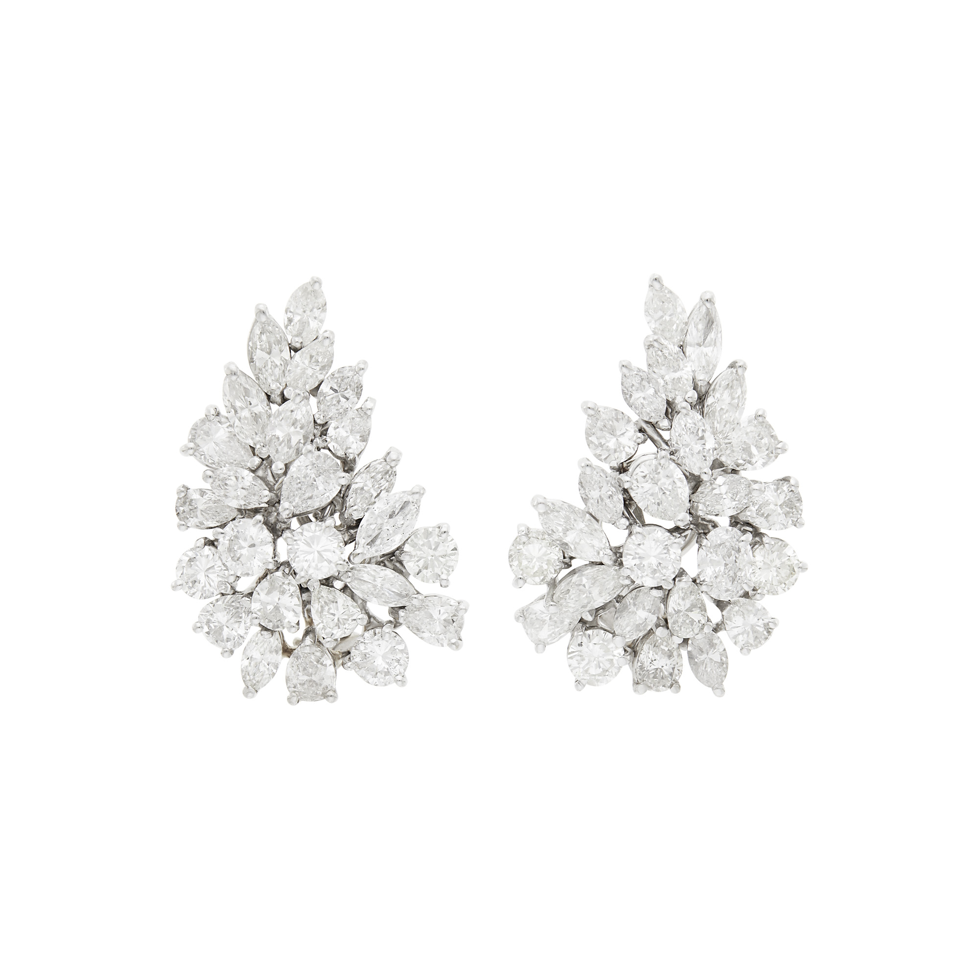 Lot image - Pair of White Gold and Diamond Cluster Earrings